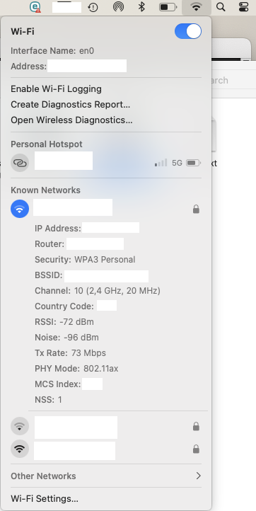 macOS WiFi window with detailed info